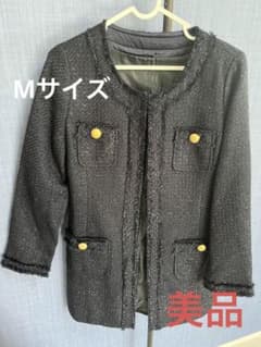 【美品】ロング　ツイードジャケット　ノーカラーのサムネイル