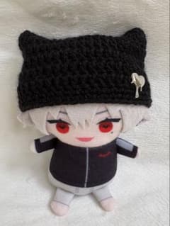 【ぬいぐるみ用 ハンドメイド 猫耳ニット帽 ブラック にじぱぺ】のサムネイル