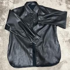 フェイクレザー シャツジャケット ブラックのサムネイル