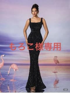 スパンコール スクエアネック ロングドレス ブラックのサムネイル