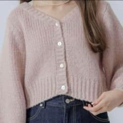 美品 flower ふわもち ニットカーディガン 淡ピンクのサムネイル