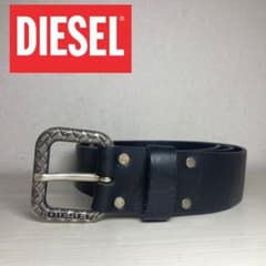 [극미품] DIESEL 가죽 제 남성 벨트 로고 버클 블랙