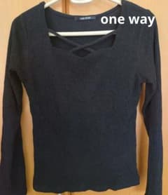 one way 長袖 リブカットソー クロスネック ブラック　新品未使用のサムネイル