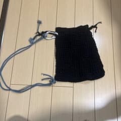 編み物 ナップサック ブラック ハンドメイドのサムネイル
