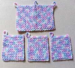 ハンドメイド　アクリルたわしパープル４枚セット Eのサムネイル