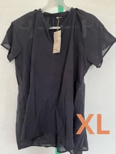 無印良品　タグ付き　フレンチスリーブブラウス XL 黒のサムネイル