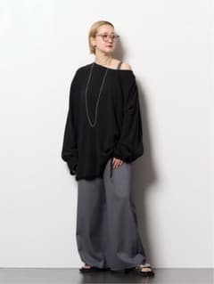 みろみろ様シティショップ　リネン オフショルダー 長袖トップス ブラック みろみろ様シティショップ リネン オフショルダー 長袖トップス