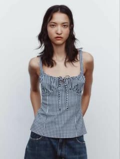 ZARA ギンガムチェック柄ストレッチトップス XSのサムネイル