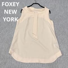 美品 フォクシーニューヨーク ノースリーブ ボウタイブラウス ピンク