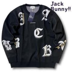 6 ジャックバニー ゴシックロゴ Wジャガード クルーネック ニット