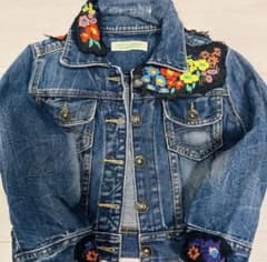 フラワー刺繍 グロップド丈 デニムジャケット 平成ギャル y2k - メルカリ