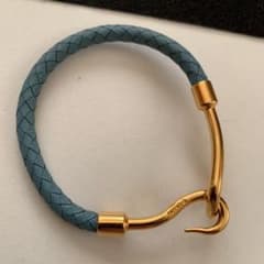 エルメス　編み込みレザー　ブレスレット　ブルーのサムネイル