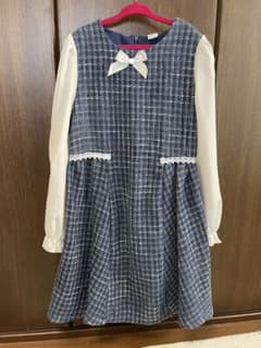 美品ワンピース/ツイード風/ブルーネイビー/フォーマルにも/130のサムネイル