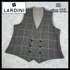 美品】ラルディーニ イタリア製 シルク 麻混 チェック ダブル ベスト
