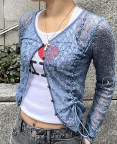 Oriens レース 長袖 カーディガン シャーリングのサムネイル