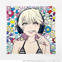 村上隆 × mebae「smile_01」ブルーヘアー／ピンクヘッドホン - メルカリ