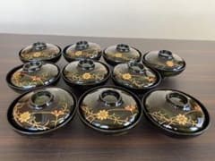 青研出し草花絵入り吸物椀10脚のサムネイル