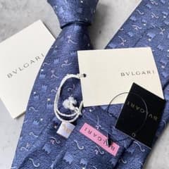 新品 BVLGARI ブルガリ ネクタイ 城モチーフ ネイビー セッテピエゲ