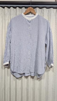 ⑦③ SEASON REASON Striped Band Collar Shirt L Shimamura