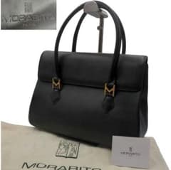 極美品 MORABITO モラビト M金具 レザー ハンドバッグ 黒 フラップ 