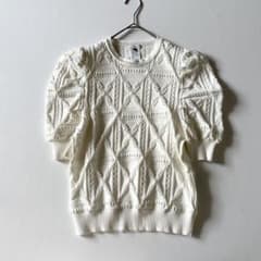 美品 Sov. ダブスタ ジャガード パフスリーブニット ホワイト　パネル編み 極美品✨Sov. ソブ ジャガード パフスリーブニット ホワイト パネル