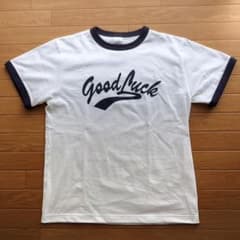 ★白/ネイビーリンガーTシャツ L Good Luckオリジナル アメカジ★のサムネイル