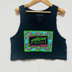 希少 美品☆STUSSY USA製 ネオンプリント ショートタンク M