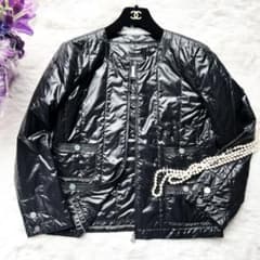 未使用 CHANELシャネル ノーカラー 中綿 ブラック ジャケット ブルゾン