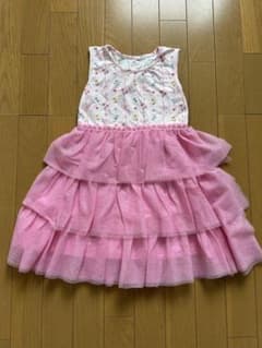 花柄リボン柄 チュールワンピース 6Y 120cm 美品