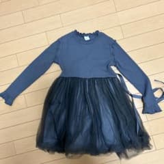 メロウフリル長袖リブ切替チュールワンピース　130のサムネイル
