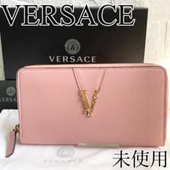 【未使用】VERSACE ラウンドファスナー長財布 ピンク　ヴィルトゥス 牛革 未使用】VERSACE ラウンドファスナー長財布 ピンク ヴィルトゥス 牛革