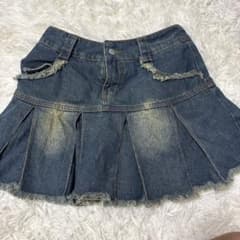 デニム プリーツ ミニスカート フリンジ加工のサムネイル