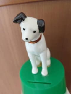 ア*ー様 ビクター犬「ニッパー」の陶器製貯金箱です。（緑色、箱あり）のサムネイル