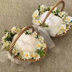 【ハンドメイド】フラワーバスケット リングピロー 2個セットのサムネイル