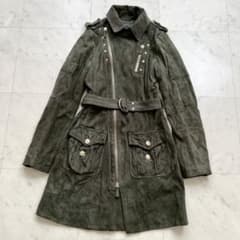 GUCCI スウェード ライダースコート レザー 金ボタン ベルテッド 38 