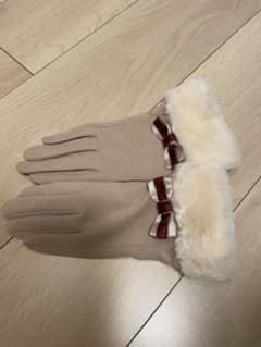 ベージュ ファー付き リボン ロンググローブのサムネイル