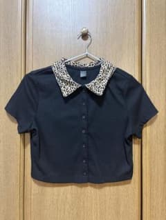 SHEIN レオパード襟 ポロシャツ 半袖 ブラック Mサイズのサムネイル