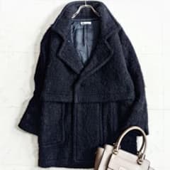 美品✨ヨーガンレール JURGEN LEHL モヘヤ風 ウール混 Pコート 黒