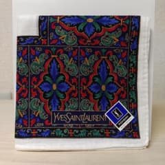 イヴ・サンローラン ハンカチ ブルー レッド グリーン ゴールド