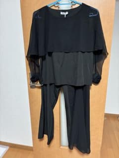 ブラック シフォン重ね着風 パンツセットアップのサムネイル