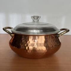 銅鍋 ガラス蓋 19cm 2.0L  昭和レトロ 未使用品のサムネイル