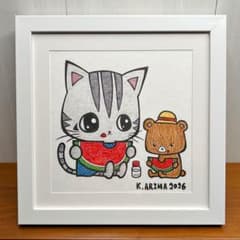 原画一点物】「夏を満喫」猫の絵 絵画 動物画 ポップアート - メルカリ