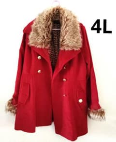 訳有り大きいサイズ4L赤いファー付きロングコートファー取り外し出来ますのサムネイル