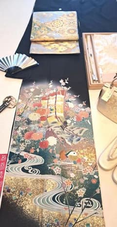 美品❇️有名作家 手描友禅金彩刺繍 黒留袖 比翼仕立て 5つ紋 フル