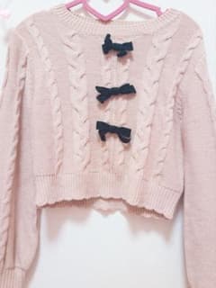 ハニーシナモン リボン付きケーブルニット ピンクのサムネイル