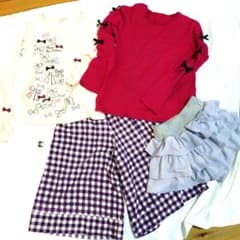 ◆かわいい　ガールズ長袖トップス2点&キュロットスカート&ワイドパンツ4点セット