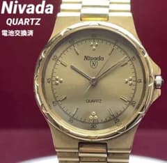 電池交換済/稼動】Nivada ニバダ ゴールド クォーツ 3Pインデックス 