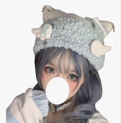 猫耳 ニット帽 水色 白 コスプレ 地雷系のサムネイル
