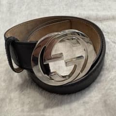GUCCI インターロッキングG レザーベルト ブラック シルバー - メルカリ