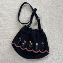 花柄刺繍 ポシェット ネイビー　アプレレクール